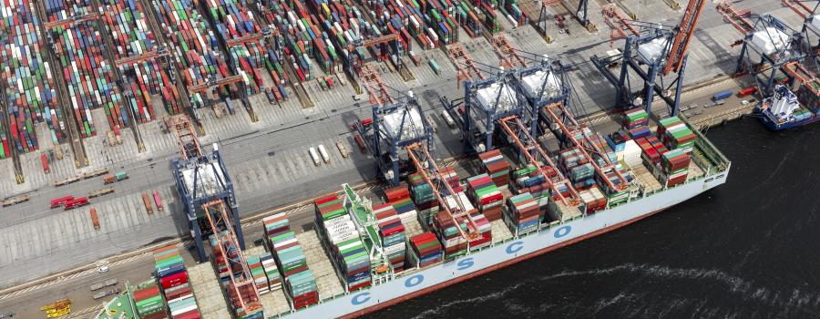 Aerial view of the container terminal in the harbor Maasvlakte, Netherlands