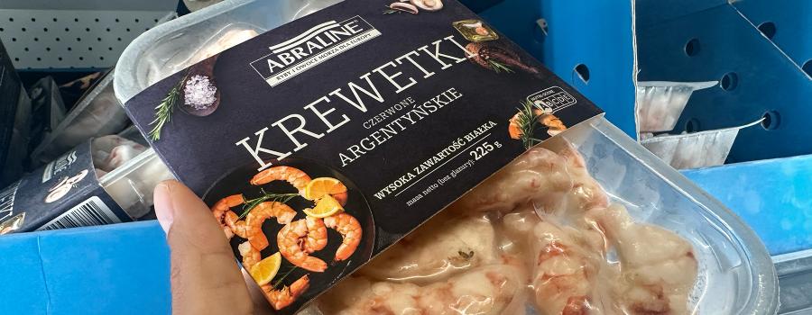 Value-added shrimp in a Polish supermarket