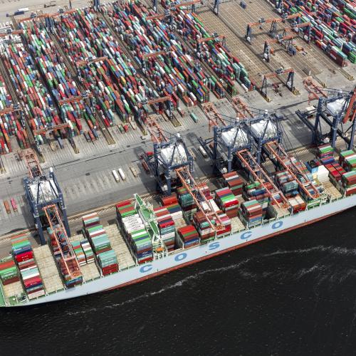 Aerial view of the container terminal in the harbor Maasvlakte, Netherlands