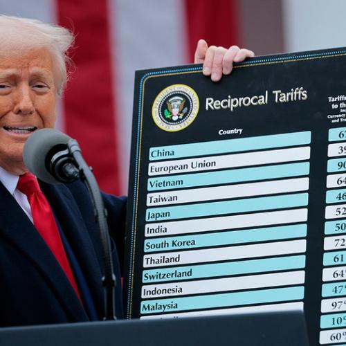 Donald J. Trump presenting tariffs