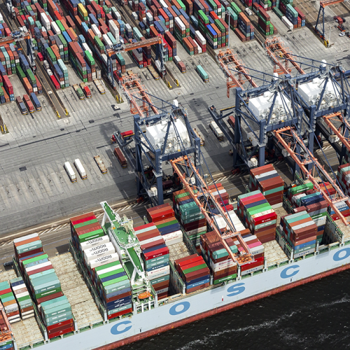 Container ship in a terminal