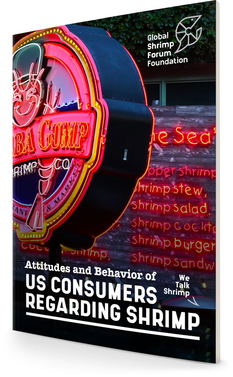 The cover of Attitudes and Behavior of US Consumers Regarding Shrimp report